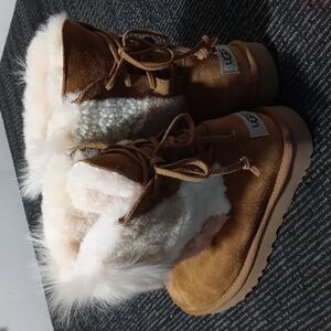 UGG Brown Pink Patchwork Fluff Boots Size 8 USA